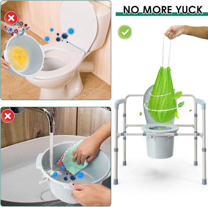 Commode Liners with Absorbent Pad, Universal Fit for Commode/Camping Toilet | 50Bags+50Pads, Leakproof, Drawstring Closure for Easy Disposal, 1000ml Absorbency, Versatile for Seniors Home Care, RV Trip