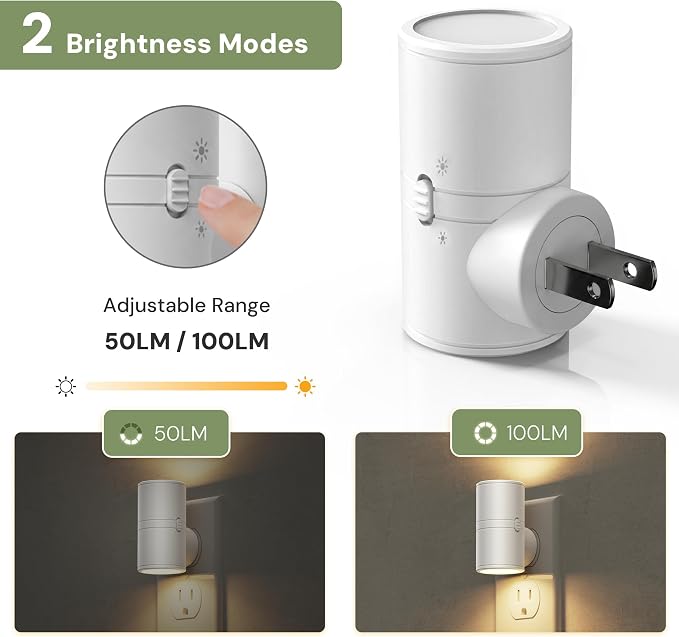 L LOHAS LED Night Light, Soft White 3000K, Light Sensor, White Shade,4 Pack | 50/100LM Dimmable, Plug into Wall, Rotating Nightlight Plug in Wall, Adults Kids Hallway Bedroom Bathroom Stairway Kitchen