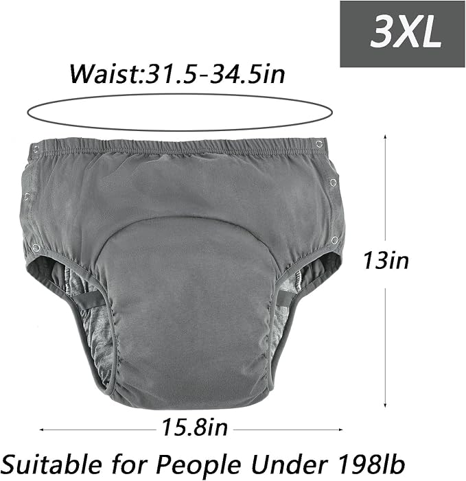 Reusable Adult Diapers Incontinence Adults Leak Proof Cotton Cloth Underwear Washable Elderly Incontinence Cotton Nappies with Button Pull on Cover Pants for Seniors Disability Postpartum