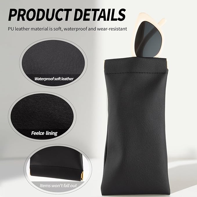 3 pack leather eyewear case PU soft sunglasses bag squeeze top portable lightweight eyewear case for men and women
