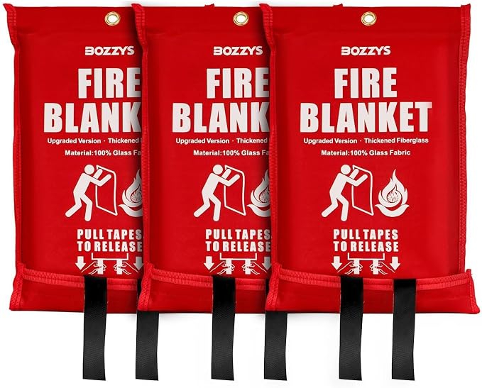 Fire Blanket 3-Pack | Fiberglass Prepared Fire Suppression | 60"x60" Fire Blankets Emergency for Home and Kitchen