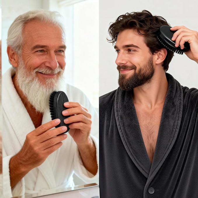 4.3 IN Natural Boar Bristle Beard Brush for Men | Premium Wooden Handle with Boar Bristles, Pocket Travel, Mustache Grooming Tool, for Husband & Father