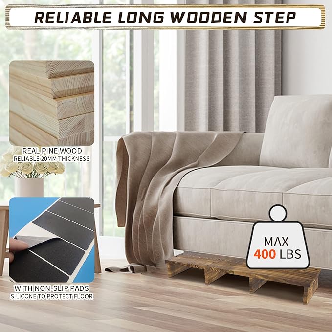 39IN Long Wooden Step Stool for Elderly, Half Wooden Riser Step Stool for High Bed, Bathroom, Kitchen and Living Room, 400LBs Loading(39.0" L*11.5" W*4.6" H)