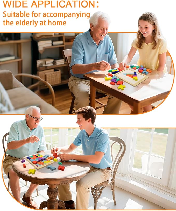 Dementia Activities for Seniors Wooden Tiles Gifts Geometric Cognitive Products & Training Easy Memory for Alzheimer's Elderly Cognitive Craft Gifts