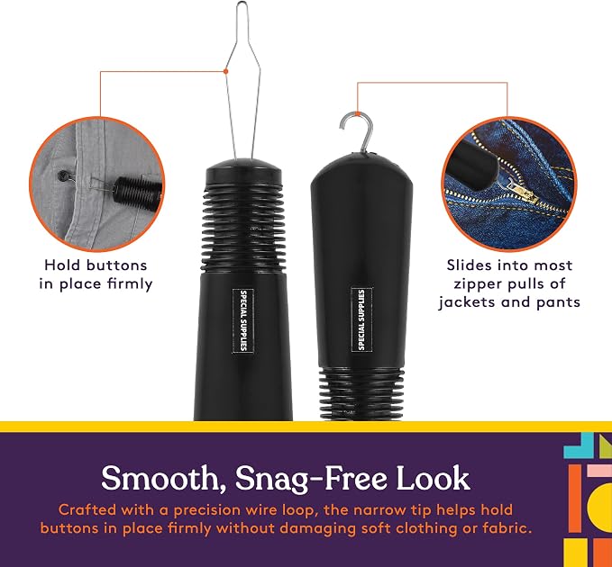 Special Supplies Button Hook (2 Pack) Wire Loop Pull Through - Shirt, Dress, Collar - Non-Slip, Ribbed Grip for Seniors, Arthritis Sufferers - Wide Gripper, Puller Dressing Aid (Universal)