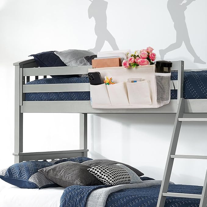 Bedside Caddy Bedside Storage Bag for Headboards/Bunk Bed | Hanging Bed Caddy with Hooks fits Bunk bed Hospital Beds Dorm Bed Rails, Essentials for Phones, Books, Remotes, Water Bottles