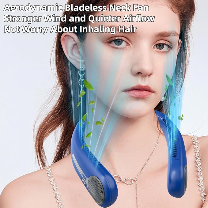 Portable Neck Fan, Personal Wearable Bladeless Fan, 6000mAh USB Rechargeable, 360° Airflow, LED Display, 4-Speeds, Hands Free Fan for Outdoor Indoor, Birthday Gifts for Men Women Dad Mom (Navy)