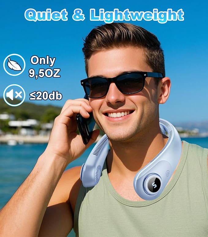 Portable Neck Fan With LED Display, Hands-free 5 Speeds Cooling, Neck Support, Lightweight, Battery Operated, Personal Bladeless Fan Rechargeable, Gift for Women Men, Hot Flashes, Travel, Camping