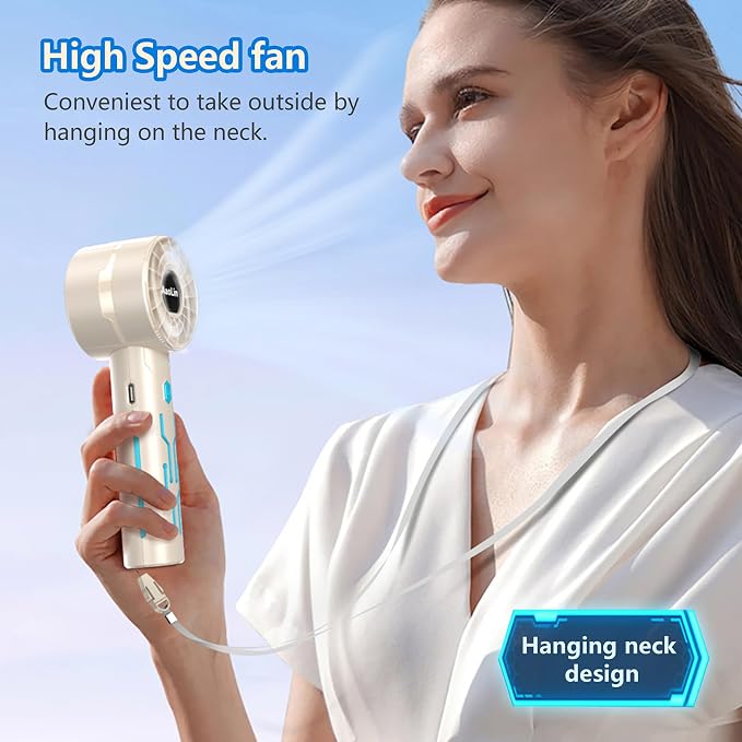 Portable High Speed Mini Handheld Fan, USB Rechargeable Neck Personal Mini Fan(7000 RPM high speed motor,Lasts 4-16 Hours) 4-speed powerful Wind Fans for Summer Outdoor Traveling,Gifts for Kids