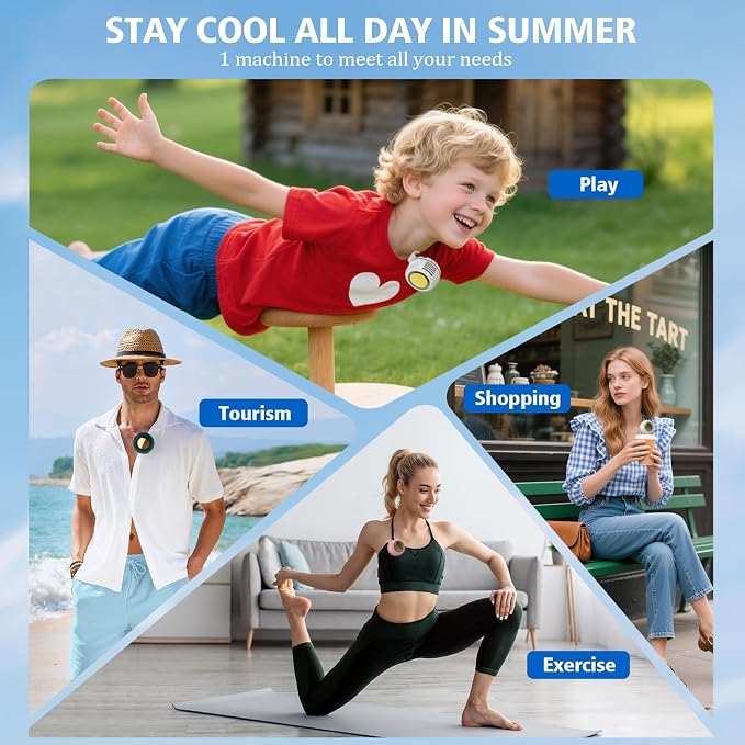 Portable Fan,Clip On Waist Bladeless, Ultra-Quiet Personal Mini Neck Fan | 3 Speeds with 360°Adjustable Clip Mini Fan Personal USB Rechargeable Small Fan for Summer