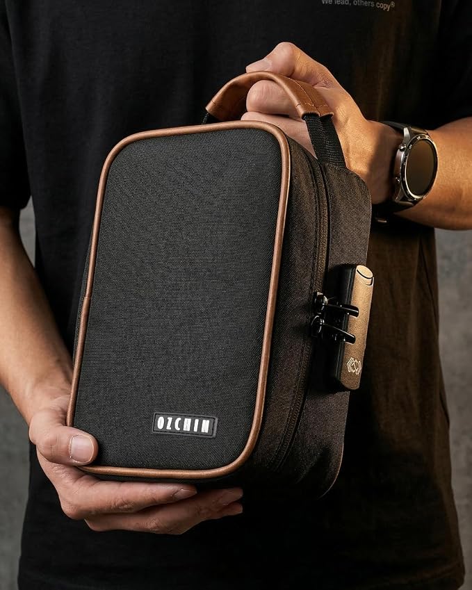 OZCHIN Smell Proof Bag with Combination Lock File Organizer Case Container Medicine Odorless Storage Lock Box Great Gift for Friend (Dark Brown, M)