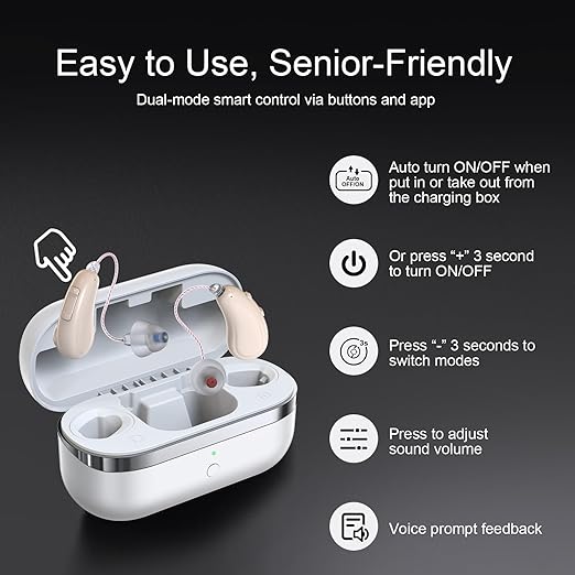 OTC Hearing Aids for Seniors & Adults, Bluetooth Rechargeable RIC Hearing Aids with Ai Noise Reduction, App Control, Mini Invisible Design, Feedback Control, Clear Voice & Music Streaming