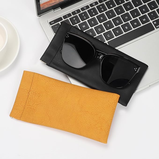 Sightor Sunglass Case, 2 Pcs Soft Eyeglass Cases for Women Portable Squeeze Top Leather Glasses Pouch