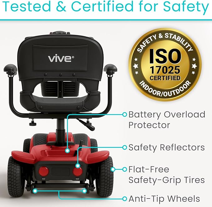 Vive 4 Wheel Mobility Scooter - Electric Powered Wheelchair Device - Compact Heavy Duty Mobile for Travel, Adults, Elderly - Long Range Power Extended Battery with Charger & Basket