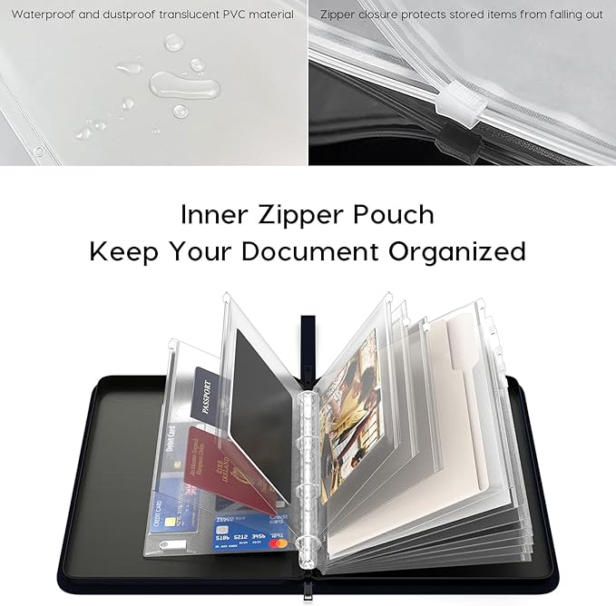 Important Document Organizer Binder, Birth Certificate Protector | Fireproof, Waterproof, Document Protectors, Fire proof Bag for Documents, 4 ring binder, Passport Storage