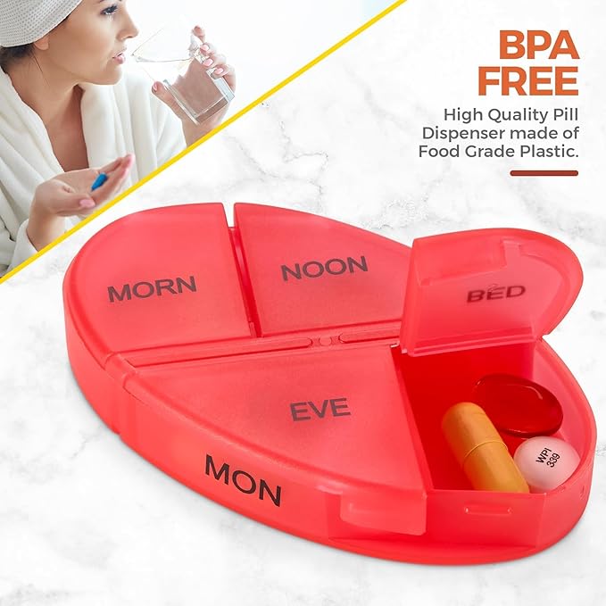 MEDca Weekly Pill Organizer, 1 Dispenser, 7 Stackable Multi-Color Compartments Four Times-a-Day - Morning, Noon, Evening, and Bedtime, Black