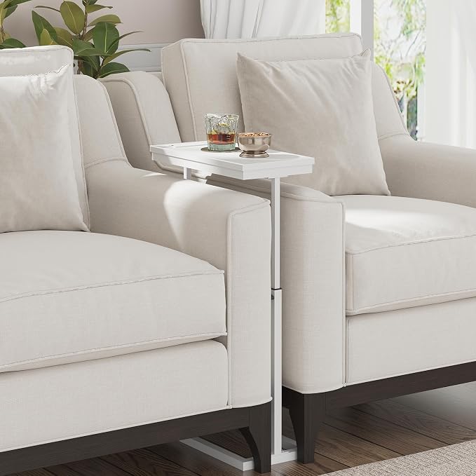 TUTOTAK End Table with Charging Station, Side Table, Tall Couch Table | Sofa Table, for living Room, Bedroom, White TB01BW084