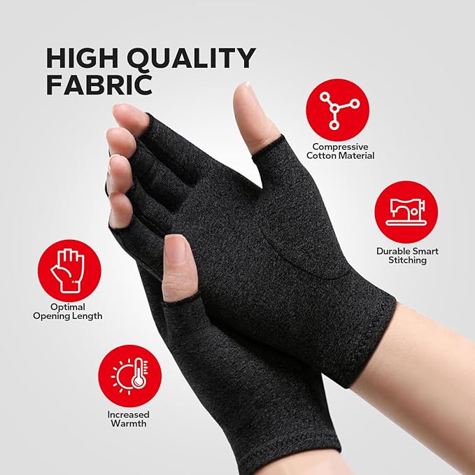 Fingerless Compression Gloves (1 Pair), Cotton Arthritis Gloves Women Men, Arthritis Pain Relief Gloves, Hand Compression Gloves Arthritis for Carpal Tunnel, Rheumatoid, Tendonitis