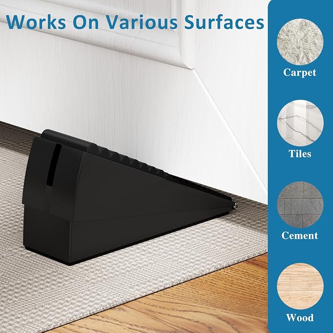 Optish Heavy Duty Door Stopper, Adjustable Spring Large Stopper, 3 Inches High Tall Wedge Stoppers for Bottom of Door, Door Stop Suits Wood, Carpet, Tiles, Home, Heavy Door, Black
