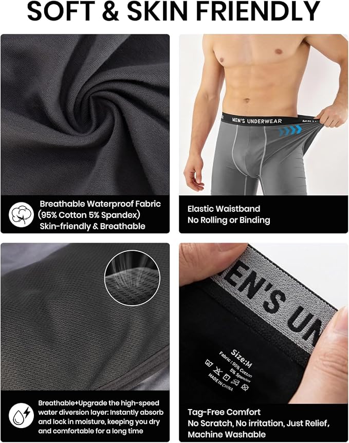 Men's Incontinence Underwear, 100ML Absorb Leakproof Boxer Brief | With Upgraded Fast-Absorbing Core, Washable Reusable Cotton Incontinence Briefs for Men, Bladder Leak Protection 3 Pack/M