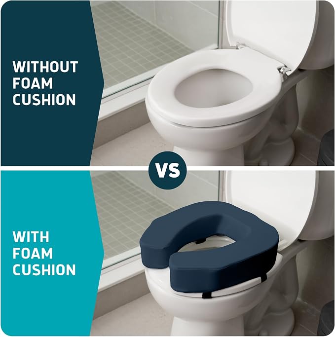 Lunderg Padded Toilet Seat Riser for Seniors - Adds 3 inches. Universal Fit | FIRM Raised Toilet Seat Cushion with High-Density Foam for Enhanced Comfort & Elevation. Post-Surgery Must have (Blue)