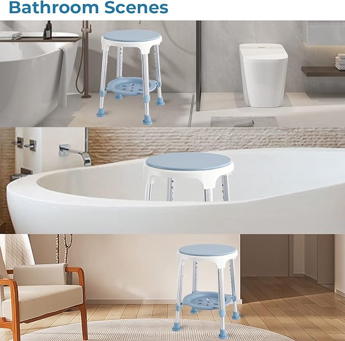 Shower Chair Stool for Inside Shower, Small Corner Plastic Stool for Shower 300 Lb,360° Swivel Bath Shower Seat for Seniors Adults Sitting, Adjustable Bathtub Stool with Storage Tray