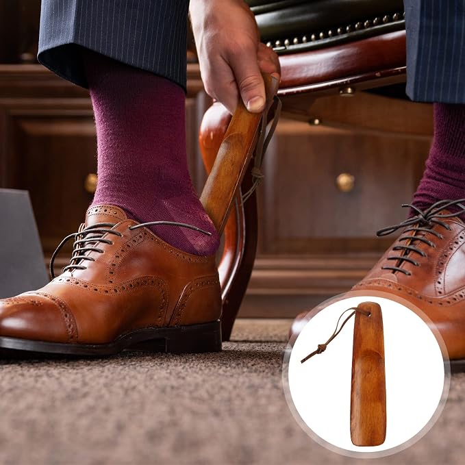 2 Pcs Wood Wear Shoe Horn Helper Long and Short Shoe Horn Handle for Seniors Men Women Pregnancy