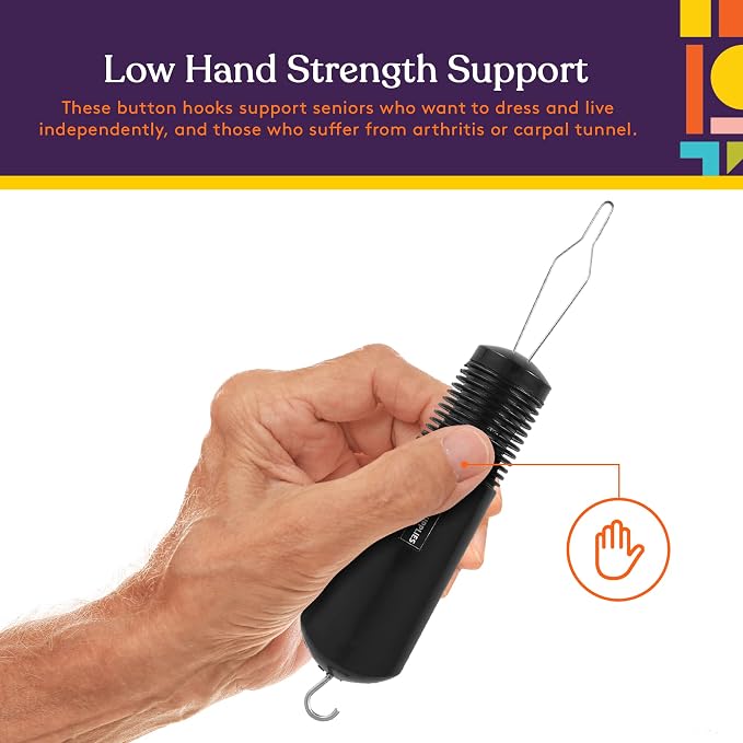Special Supplies Button Hook (2 Pack) Wire Loop Pull Through - Shirt, Dress, Collar - Non-Slip, Ribbed Grip for Seniors, Arthritis Sufferers - Wide Gripper, Puller Dressing Aid (Universal)