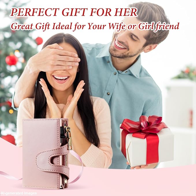 Small Card Wallet Women: Rfid Leather Smart Pop Up Wallets | Ladies Mini Card Holder Slim Minimalist with Zipper Coin Pocket ID Window - Gifts for Wife Mother on Anniversary Birthday