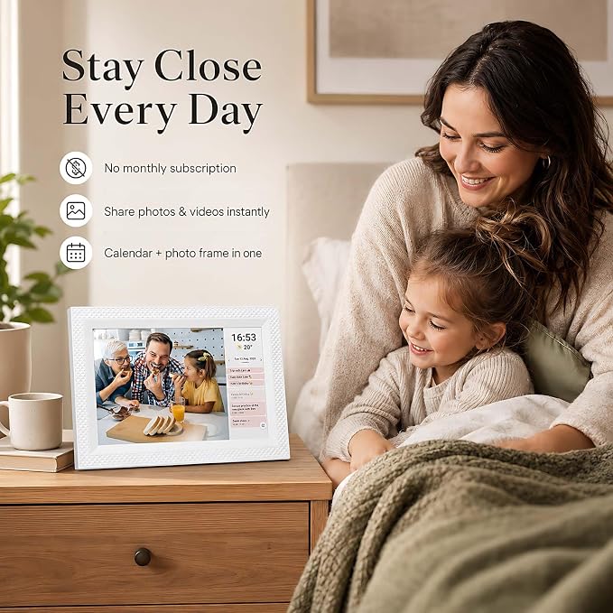 Frameo Digital Picture Frame 10.1" Digital Calendar 2-in-1|WiFi Smart Photo Frame16GB with 1280x800 HD Touchscreen|Sync Family Calendars Planner|Share Photos/Videos from Phone|Gifts for Mom Parents