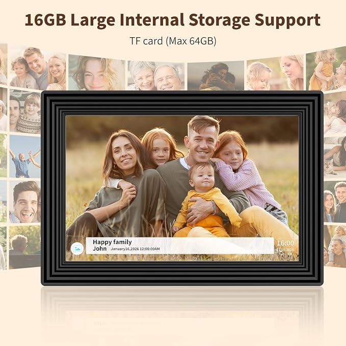 Digital Picture Frame,10.1 Inch Frameo Digital Photo Frame, 1280x800 IPS LCD Touch Screen,16GB, Supports SD Cards,Share Happy Moments Instantly via Frameo App from Anywhere,Best Gifts for Your Loves