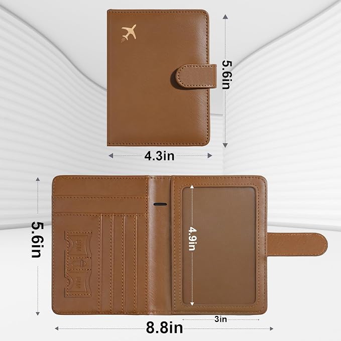 GOAUS Passport Holder for Travel with AirTag Slot, Passport Book Wallet | Cards Cash Pocket, RFID Blocking, Waterproof, Passport Case, Travel Gifts for Women Men, Faux Leather, AirTag Not Included
