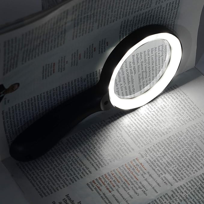 JMH Magnifying Glass with Light, 3X Handheld Large Magnifying Glass 12 LED Illuminated Lighted Magnifier for Macular Degeneration, Seniors Reading, Soldering, Coins, Jewelry, Exploring