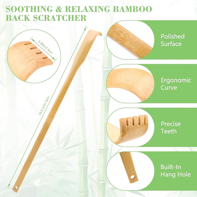 12 Pack Bamboo Back Scratcher for Men Women Adults, Bulk Christmas Stocking Stuffers Gifts for Adults Men Women, Easter Basket Stuffers for Nursing Home, 16.5" Long Handle Back Scratchers