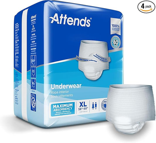 Attends Adult Absorbent Underwear, X-Large [56 Count] - Maximum Absorbency for Men and Women - Disposable Pull-On Diapers with Tear-Away Sides and Breathable Waistband - AP0740