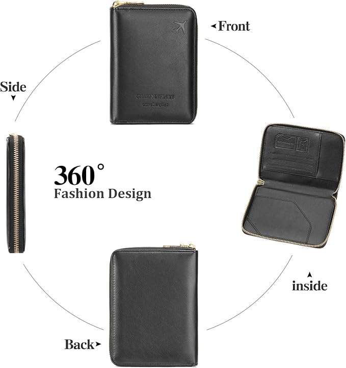 Travel Passport Wallet RFID Blocking Passport Holder-Women and Men with Zippered Ladies Passport Cover