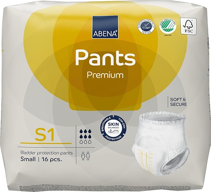 Abena Premium Incontinence Protective Underwear, Abena Pants, Pull-ups, Moderate Absorbency, Level 1, Small, 96 Count
