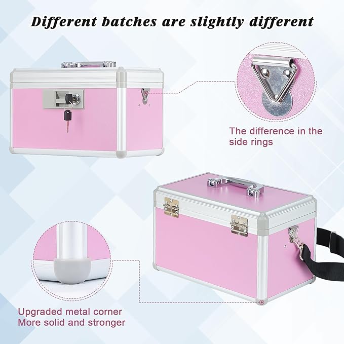 Medicine Lock Box,First Aid Safe Medication Storage Box,Layered Aluminum Daily Medicine Cabinet Family Use,12.2" x 7.9" x 7.5", Pink