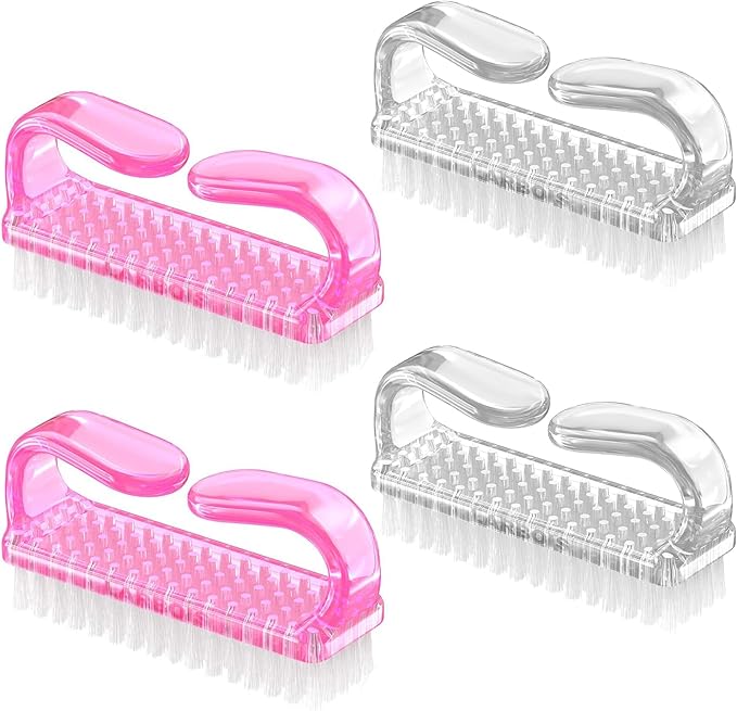 Larbois Handle Grip Nail Brush, Hand Fingernail Brush Cleaner Scrubbing Kit Pedicure for Toes and Nails Men Women (4 Pack)