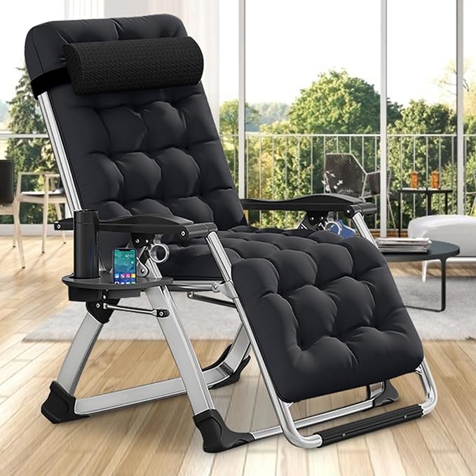 Comfy Folding Recliner Chair -Bedroom Living Room Chairs | Patio Lounge Chair with Removable Cushion for Indoor Outdoor