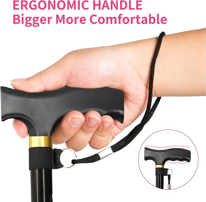 Folding Canes for Men and Women, Floral | 5-Level Adjustable Height, Lightweight Collapsible, Aluminum, Wrist Strap, T Handle, Walking Sticks for Seniors Adults