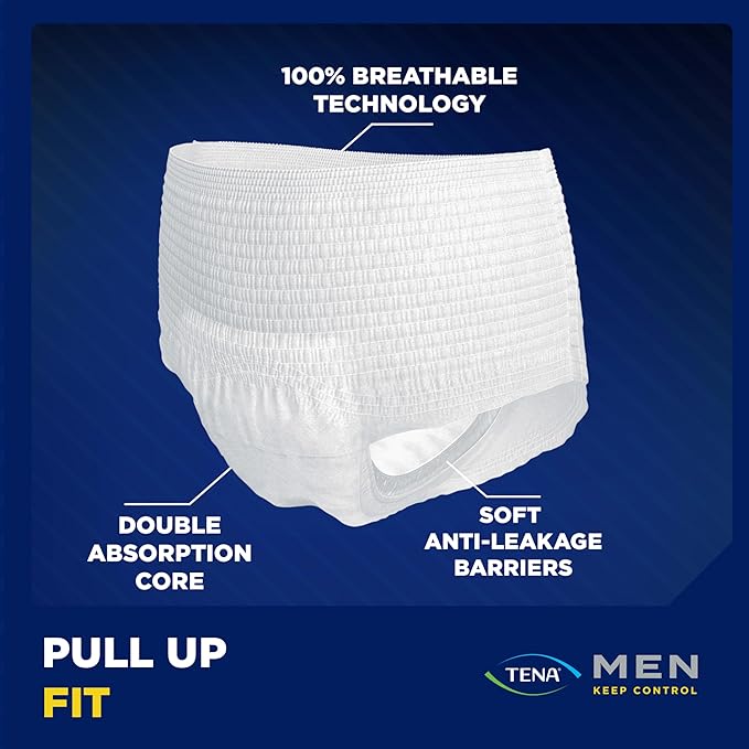 Tena Men Protective Incontinence Underwear for Men, Overnight Max, XL, 56 Count (Waist Size 45in-58in)