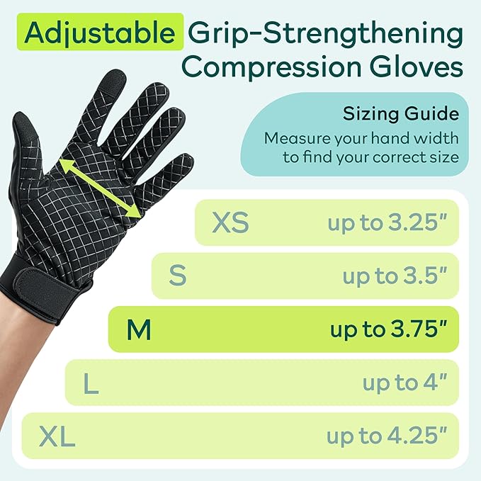MetaFlex Compression Gloves for Arthritis, Carpal Tunnel, Swelling, Mobility - Full Finger Glove Compresses, Stretches & Strengthens Hand - Adjustable Resistance for Men & Women