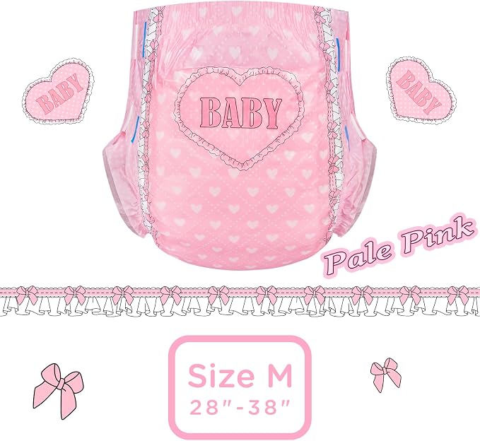 Littleforbig Printed Adult Brief Diapers 10 Pieces - Blushing Baby Pale Pink (Medium 28"-38")