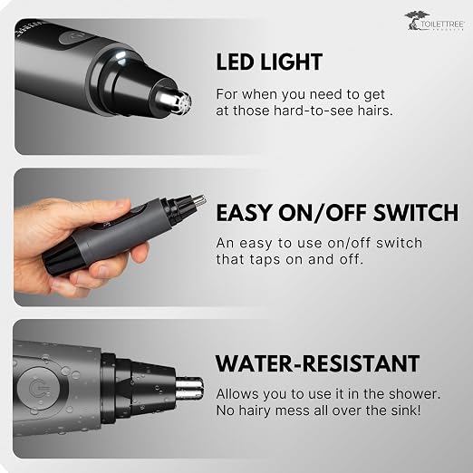 ToiletTree Products Water Resistant Nose and Ear Hair Trimmer with LED Light | Water-resistant grooming trimmer with LED light for nose and ear hair removal, precision detailing, and easy cleanup.