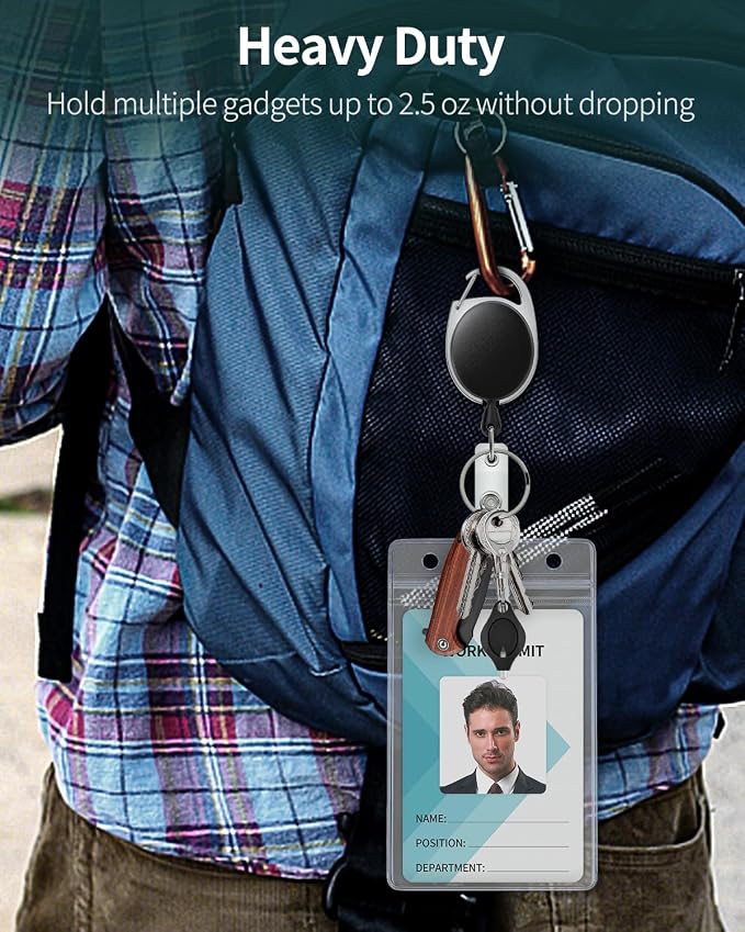 Uniclife 5 Pack Badge Holder Vertical Clear Plastic Case with Retractable Badge Reel Carabiner Clip Soft Waterproof Card Protector for IDs Credit Cards Proximity Cards Driver’s Licenses and Passes