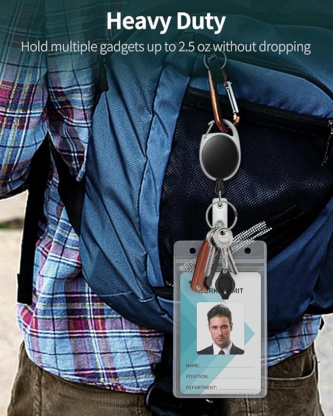 Uniclife 10 Pack Badge Holder Vertical Clear Plastic Case with Retractable Badge Reel Carabiner Clip Soft Waterproof Card Protector for IDs Credit Cards Proximity Cards Driver’s Licenses and Passes