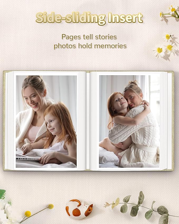 Artfeel Photo Album 4x6 with 100 Pockets,Slip-in Picture Albums,Linen Cover Memory Book with Front Window,White Page Vertical Photo Book for Wedding,Family,Anniversare,Baby,Vacation