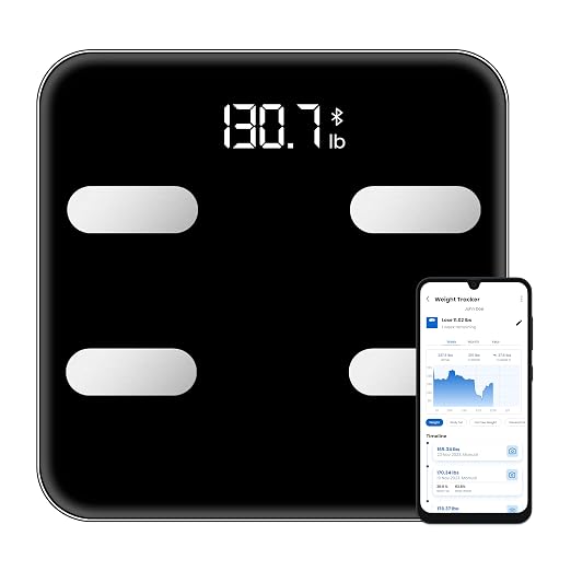 Digital Scale for Body Weight, Black BMI Scale with App Sync, Weight Capacity Up to 396 lbs, Tempered Glass Design