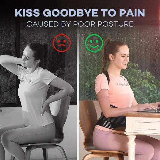 SICHEER Posture Corrector Back Brace for Women & Men, X-Large, Waist 42-46" | Adjustable posture trainer with breathable padding, dual metal stays, secure shoulder straps for all-day comfort and support